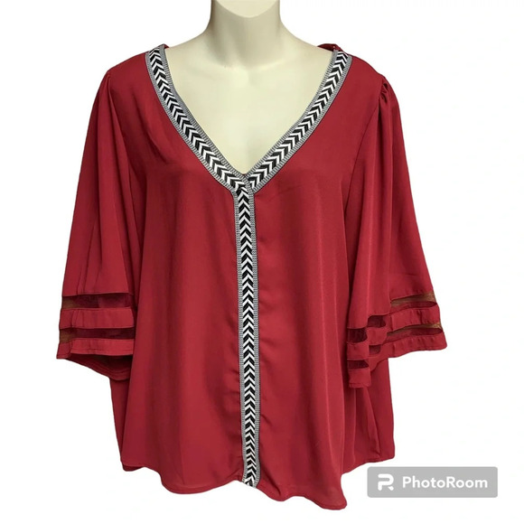 emery rose Tops - Emery Rose XXL burgundy bell sleeve top oversized with no stretch
